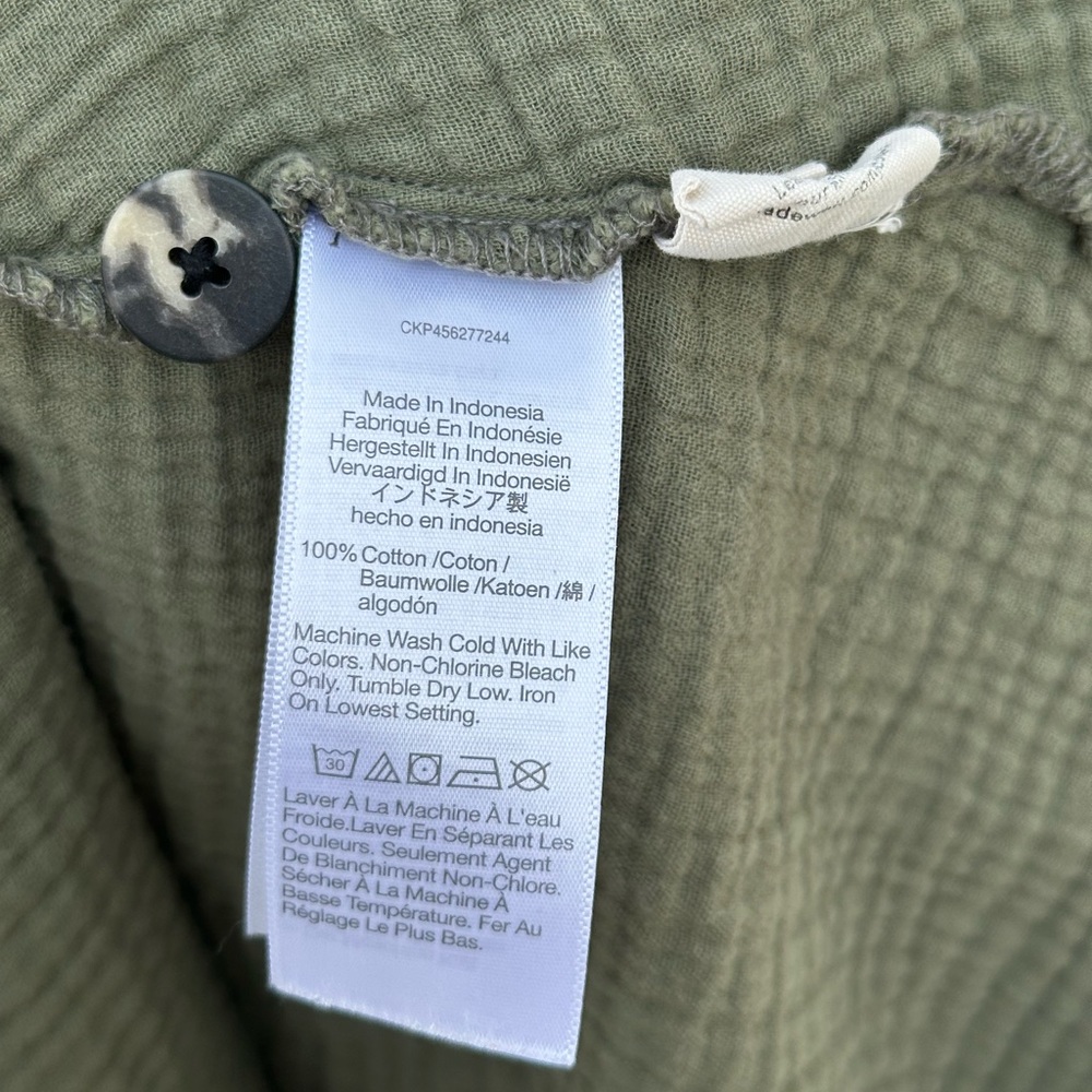 Madewell Olive Green Gauze Button Front Midi Dress XS Cotton Short Sleeve Pocket - Picture 5 of 9